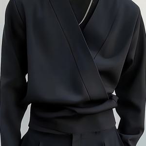 TEMU 남성 가을 V넥 반팔 상의, 편안하고 캐주얼한 긴팔 디자인으로 일상적인 편안함을 제공하며 실내 및 실외 착용에 적합하며 레이어링에 완벽하며 남성을 위한 훌륭한 발렌타인데이 선물입니다.