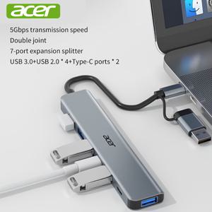 TEMU Acer Type-C/USB 확장 도크 - USB 3.0 스플리터, 고속 7포트 허브, 노트북 및 태블릿 도킹에 적합한 멀티포트 변환 어댑터, HY41-T7 (듀얼 )