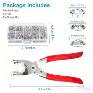 TEMU 100세트 금속 스냅 단추 키트, 핸드 프레스 플라이어 포함, 가죽 공예, 의류, 벨트, 가방용 DIY 재봉 도구
