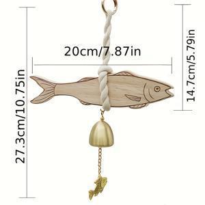 TEMU 수제 원목 물고기 모양 문풍경 - 금속 종 & 로프 포함, 나무 결 풍경 벨, 행운의 집들이 선물, 아시아 스타일 실내/외부 문 장식, 러스틱 팜하우스 입구 장식