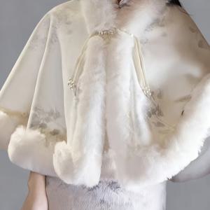 TEMU 플러스 사이즈, 새로운 젠틀 중국 스타일 퀼팅 도톰한 망토, 중국식 숄, 망토 로브, 다용도 가을/겨울용 트리밍 아우터웨어, 보온용