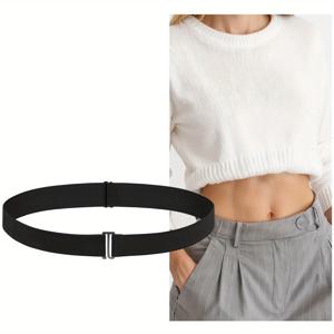 TEMU 여성용 숨김형 허리 밴드, 조절 가능한 블랙 벨트 (턱업용), 스웨터 및 셔츠용 은은한 스트레치 벨트, 탄력 클립 시너