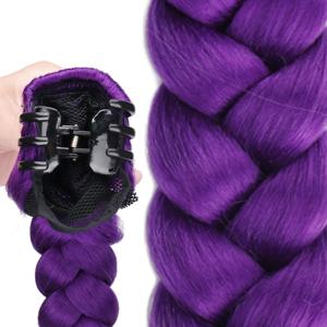 TEMU 여성을 위한 보라색 땋은 클립형 포니테일 헤어 익스텐션, K팝 패션 스타일링. 내열성 및 내구성이 뛰어난 이 가발은 땋은 머리, 포니테일, 파티 및 일상적인 코스프레에 적합합니다.