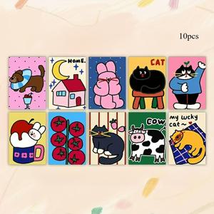 TEMU 귀여운 동물 테마 벽 장식 카드 10장 세트 - 고양이, 강아지, 토끼, 소 등 사랑스러운 패턴과 차분한 스타일. 고품질, 따뜻한 DIY 장식 엽서