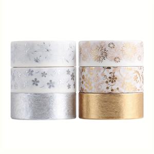 TEMU 6롤 상자의 간단한 테이프, 핫스탬프 실버 및 종이 테이프, 학생 다이어리 봉투 손 계정 DIY 장식 창의적인 테이프, 문구 및 선물 포장 필수품