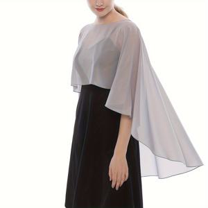 TEMU 우아한 이브닝 가운 쉬폰 쇼울 얇은 솔리드 컬러 케이프 캐주얼 자켓 통기성 여성용 롱 쇼울