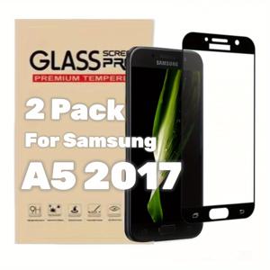 TEMU 삼성 A5 2017용 보호 유리 액정 보호 필름 2개 세트, 완벽 커버, 강화 유리 재질