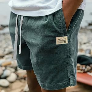 TEMU 남성용 코듀로이 반바지, 끈 조절 가능, 캐주얼하고 세련된 다용도 여름 아웃도어 반바지, 트렌디하고 패셔너블한 코듀로이 빈티지 캐주얼 반바지, 여름용 루즈핏 아웃도어 끈 조절 무릎 길이 바지, 남성용 미국산 헤비웨이트 카고 반바지, 여름 스트릿웨어 브랜드 루즈핏 캐주얼 코듀로이 끈 조절 허리 무릎 길이 바지