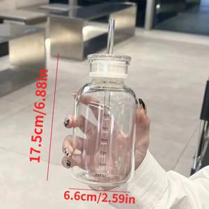 TEMU 시간 표시 커버가 있는 대용량 유리 물병, 투명한 우유 주스 간단 커플 컵 생일 선물