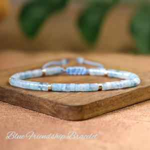 TEMU 천연석 블루 우정 팔찌: 장인 정신으로 제작된 아쿠아마린 팔찌 | 간편한 블루 보석 비즈 액세서리 | 3월에 태어난 여성 선물, 우정의 상징