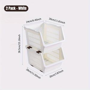TEMU 2개 스택 가능한 플라스틱 보관 바구니 - 바퀴가 달린 오픈 탑 및 뚜껑 정리함, 주방, 냉장고, 욕실, 장난감용 견고한 현대 직조 디자인, 다기능 가정, 기숙사 및 유아용 조직, 손잡이가 편안한 디자인, 냉장고 선반 바구니, 선반 바구니