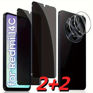 TEMU Xiaomi Redmi 14C 4G/5G에 적합한 2+2 프라이버시 강화 유리 필름, 강화 유리 2개 및 카메라 보호 필름 2개 포함, 9H 경도, 지문 방지, 스크래치 방지, 간편한 설치 및 프라이버시 보호 기능