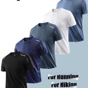 TEMU 남성용 퀵드라이 흡습속건 티셔츠 5장 - 가볍고 통기성 좋은 반팔 라운드넥 솔리드 컬러 티셔츠, 여름 야외 스포츠, 하이킹, 헬스, 러닝, 트레이닝용 - 다목적 캐주얼 & 퍼포먼스 웨어 (폴리에스터)