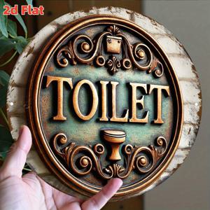 TEMU 2D 플랫, 2D 프린팅 금속 철제 간판 [] 빈티지 화장실 사인 - 19.81cm 원형 벽 장식, 방수 및 먼지방지, 휴게실 데코에 이상적, 향수를 불러일으키는 상업 공간 및 수집품, 컬렉터블 월 아트 | 빈티지 화장실 디자인, 2D 플랫