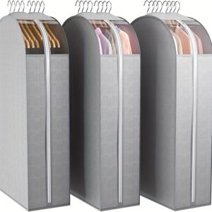 TEMU 주름 방지 옷걸이형 투명 창 옷 보관 백 3개 세트. 정장, 코트, 드레스, 재킷, 셔츠, 털 옷 옷장 보호 커버 보관을 위해 디자인된 오픈 옷장 보관용으로 적합합니다.