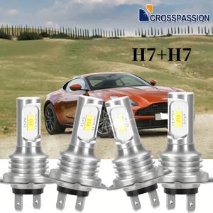 TEMU 4개 H7 LED 헤드라이트 전구, 상향등/하향등 LED 차량용 라이트, 3570 칩 사용, 60W 출력 18000LM, 6000K 쿨 화이트, 자동차, 트럭, 오토바이용 설계, 배터리 불필요