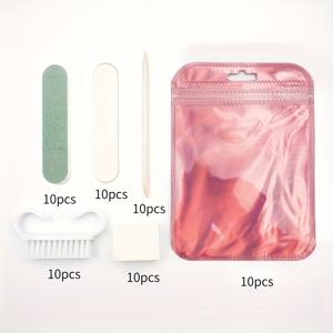 TEMU 60개 미니 네일 파일 및 오렌지 각질 스틱 세트, 10개 양면 네일 파일, 10개 나무 가위, 10개 청소 도구, 10개 네일 클리퍼, 10개 네일 브러시, 10개 포장백 포함, 보석 제작 및 연마 용품