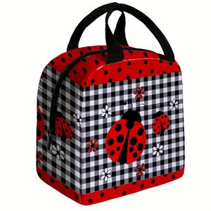 TEMU 7성 무당벌레 프린트의 런치백, 여성용 휴대용 토트백, 가볍고 단열 기능, 야외 피크닉에 적합, 비식품 접촉