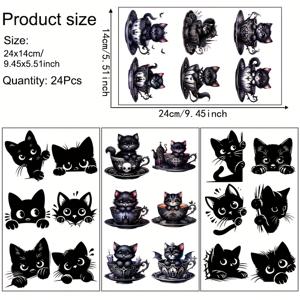 TEMU 24개 귀여운 검은 고양이 UV DTF 전사지 4pcs 세트 (전사지 전용), 방수, 스크래치 방지, 내구성, 쉽게 붙이고 떼기, 간편한 설치 - 컵, 노트북, 책, 휴대폰, 선물 상자 등에 나만의 아트워크 만들기 - DIY 아트 프로젝트