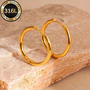 TEMU 고품질 316 스테인리스 스틸 귀걸이, 18K 금도금, 저자극성, 퇴색 방지, 스타일리시 여성용 귀걸이, 간편하고 우아함, 큰 후프 귀걸이, 및 파티, 크리스마스, 발렌타인데이, 생일 선물로 적합