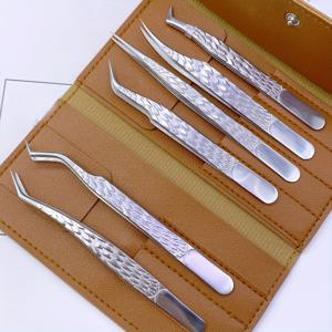 TEMU 6개 고정밀 속눈썹 핀셋 세트 (가죽 케이스 포함), 초보자용, 속눈썹 연장, 싱글 커브 스트립, 네일 아트, 메이크업 도구