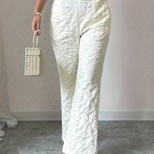 TEMU ZJ1026031 여성용 팬츠 우아한 살구색 #자카드 와이드 레그 팬츠 #우아한 스타일 #정장, 데이트, 캐주얼 등 다양한 장소에 적합 #신축성 허리밴드