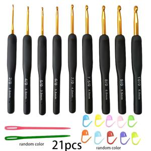 TEMU 21개/15개 블랙 크로셰 세트, 부드러운 손잡이 미끄럼 방지 뜨개질 도구 세트 (다양한 사이즈), 세트|매끄럽고 내구성 있는 알루미나산 니들 몸체|2-6mm 편안한 그립감|밝은 색상으로 공예의 즐거움을 더해줌, 초보자용, 뜨개질 및 크로셰 프로젝트용