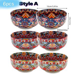 TEMU 세라믹 그릇 6개 세트, 22oz 수프볼, 5.91인치 세라믹 수프볼, 대형 샐러드볼, 주방용 시리얼볼, 디저트, 밥, 국수, 샐러드, 간식용, 주방용, 식기세척기 사용 가능