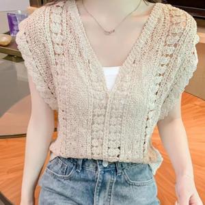 TEMU 여성용 여름 데일리 니트 나시 조끼 여성루즈핏 니트조끼 상의 브이넥 베스트 여름그물니트조끼