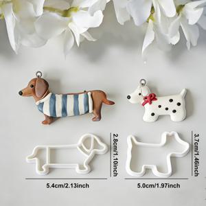 TEMU 2개 INS 스타일 만화 동물 패턴 폴리머 클레이 커터 - 겨울 풍경 & 새해 선물 테마 주얼리 제작 키트. 슈나우저와 옷을 입은 닥스훈트 모양의 클레이 커터 포함, 도시 모임 및 휴가 시즌에 이상적