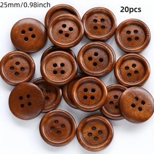 TEMU 20개 천연 나무 단추, 4홀 원형 광택 재봉 단추, 공예, 의류 및 니트웨어에 적합 - 의류 및 추가품을 위한 클래식 나무 단추 디자인, 재봉 용품