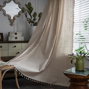 TEMU BUBABA 스타일 커튼 미국식 단색 대나무 아마포 직물 질감 스타일 내추럴 심플 프リン지 디자인 기숙침식 침실 거실용 암막 방음 베이 윈도우 장식용 커튼 1개