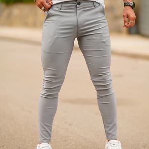 TEMU 남성 출퇴근용 회색 핏 정장 바지 | 데일리 캐주얼 웨어, 레이온 소재, 중간 정도 신축성, 단색, 스키니 핏