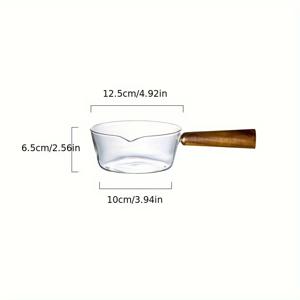 TEMU 1개 나무 손잡이 유리 우유냄비, 국물냄비, 투명 나무 손잡이 라면 그릇 소/대형 우유컵 400ml/600ml, 두꺼운 내열 유리냄비, 가정용 주방 도구
