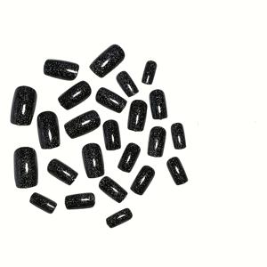 TEMU 24개 세트 블랙 글리터 짧은 인조 손톱, 아몬드형 갤럭시 디자인 반짝이 네일팁, 12가지 사이즈, 탈부착 가능 및 재사용 가능