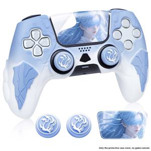 TEMU PS5 컨트롤러 실리콘 커버, P5 게임 컨트롤러 보호에 적합. 냄새 없는 식품 등급 실리콘으로 제작되었으며, 핑크-블루 그라데이션의 세련된 디자인을 특징으로 하며, 터치스크린 스티커 및 캡이 포함되어 있습니다.