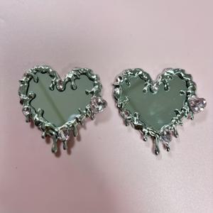 TEMU 핑크 라인스톤 하트 불꽃 디자인의 아름다운 메이크업 거울 2개 세트, 장식용 플랫백, 반짝이는 창의적인 물방울, 집게폰 케이스 참 및 카와이 공예에 적합