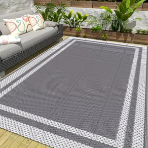 TEMU 토트백 + 4개 스테이크 야외 러그, RV 파티오 매트, 양면 플라스틱 카펫, 모던 러그, 대형 야외 카펫, RV, 파티오, 뒷마당, 데크, 피크닉, 해변, 캠핑 그레이 화이트