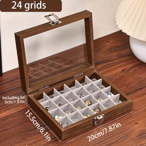 TEMU 1개 빈티지 보석 정리함 - 오크/비치 원목 제작, 투명 창문 내부 구획, 우아한 보석 보관 케이스 (생일/크리스마스/선물 포장용), 고급 목재, 튼튼한 잠금 장식, 홈 오거나이저, 클래식 디자인, 선물 포장용 보석 상자