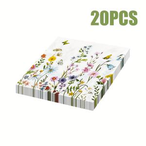 TEMU 파티, 레스토랑, 생일 및 휴일 축하를 위한 화려한 식물 디자인의 20개입 꽃 나비 프린트 일회용 냅킨 - 13x13인치 2겹 종이 냅킨
