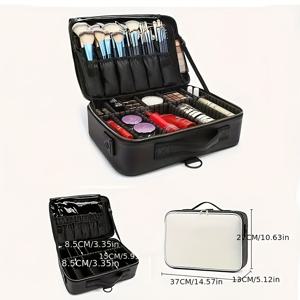 TEMU 대용량 방수 화장품 정리 가방 - 조절 가능한 수납공간, 내구성 좋은 블랙 여행용 메이크업 케이스 (브러쉬, 아이섀도우 팔레트 & 뷰티 필수품용), 휴대용 화장품 보관함, 고품질 지퍼, 튼튼한 손잡이, 컴팩트 디자인, 보강된 스티칭, 자주 여행하는 분들을 위한 향수 정리함