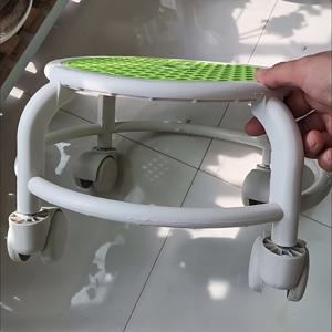 TEMU 헤비듀티 경량 플라스틱 회전 캐스터 롤링 스툴 - 그린 & 화이트 실내/외용 타원형 의자, 통기성 중공 프레임, 미끄럼 방지, 발코니, 식물 스탠드 또는 다용도 가구용