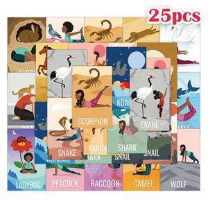 TEMU 25장 요가 카드: 명상 플래시카드와 긍정적인 긍정문구 & 25가지 요가 자세 - 요가 수업에 적합, 요가를 사랑하는 사람을 위한 생일 선물, 영어 라벨, 만화 동물 & 인간 자세 카드