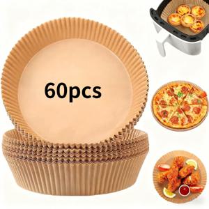 TEMU 60개/120개/240개 논스틱 에어프라이어 라이너 - 건강한 요리를 위한 원형 종이 베이킹 및 그릴링 시트, 세척이 용이, 치킨, 감자튀김, 야채에 적합, 에어프라이어 액세서리