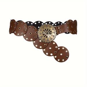 TEMU 빈티지 웨스턴 스타일 여성용 벨트 액세서리, 리벳 장식 드레스 벨트, 와이드 PU 가죽 허리띠, 스타일