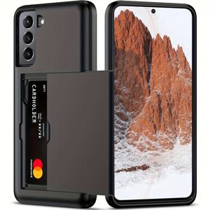 TEMU 휴대폰 케이스 - 삼성 갤럭시 S21 울트라, S21 FE, S21+ 용 암어 슬라이드 카드 케이스 (카드 슬롯 포함)