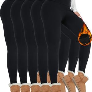 TEMU 5팩 여성용 기모 안감 하이웨이스트 레깅스, 운동용 겨울 따뜻한 두꺼운 타이츠 부드러운 요가 바지, 여성 의류