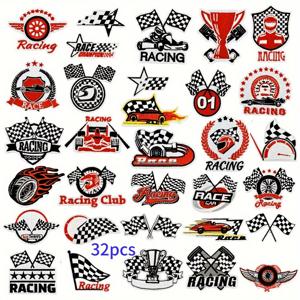 TEMU 32개 신상 창의적인 레이싱 플래그 테마 자수 패치 세트 (의류, 신발, 모자, 가방 및 장식용, 다림질 또는 재봉 가능)