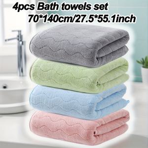 TEMU WF 물결 모양 목욕 타월 세트 4개 / 4개 세트 코랄 벨벳 4 70*140cm 목욕 타월 세트 부드럽고 흡수력 좋음, 가정, 욕실, 호텔, 관광, 사우나, 스파, 온천, 스포츠, 빠른 건조 피부 편안한 홈에 적합