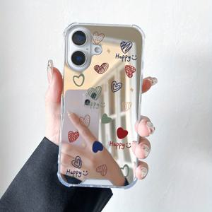 TEMU 휴대폰 케이스 - 아이폰 16, 15, 14, 13, 12, 11 Pro Max, XS, XR, 7, 8, 그리고 SE JD1용 하트 디자인의 완벽한 고급 미러 낙하 방지 휴대폰 케이스